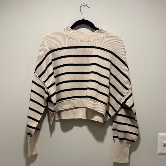 Free People Easy Street Crop Sweater | Size S | Cream & Black Stripes - Picture 2 of 5